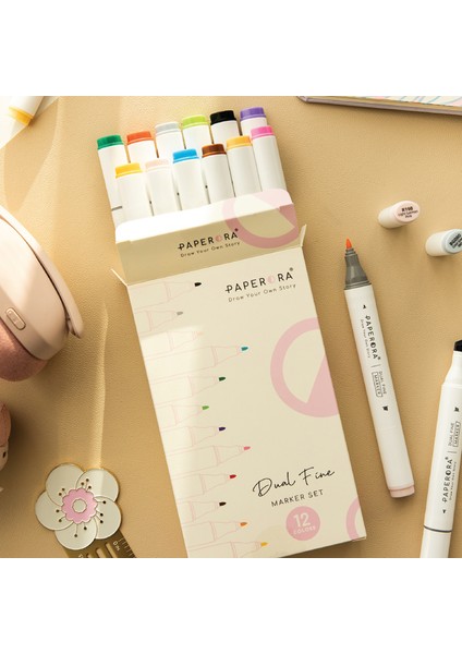 12’li Çift Uçlu Alkol Bazlı Marker Kalem Seti – Fine + Chisel