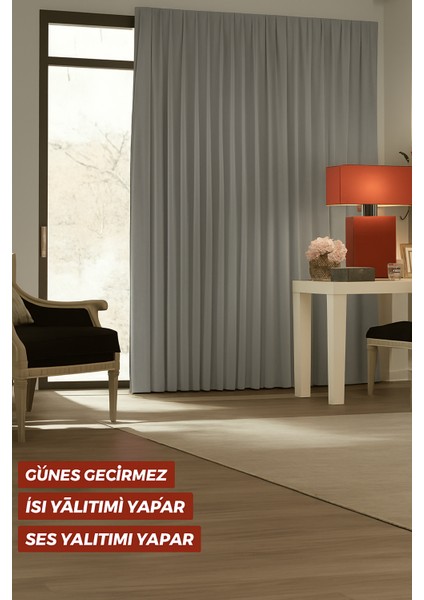 Açık Gri %100 Güneş Geçirmez Blackout, Karartma Güneşlik, Perde | Pilesiz Dikim, Tek Kanat