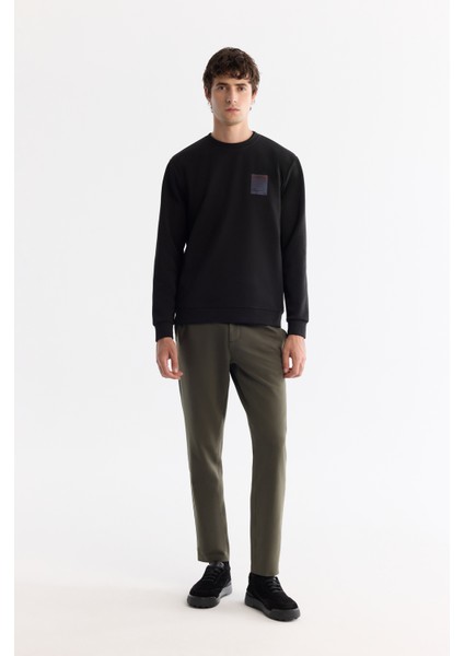 Erkek Siyah Bisiklet Yaka Pamuklu Baskılı Elastan Regular Fit Sweatshirt A42Y1286