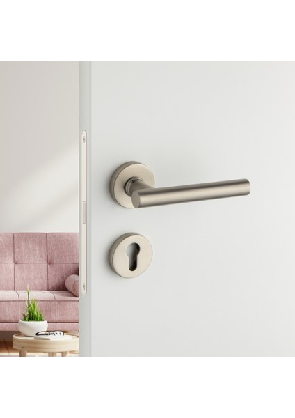Odıa Rozetli Kapı Kolu Nikel Saten Mat Renk Yale ( Dış Kapı Rozetli)
