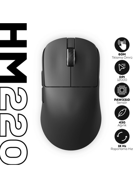 HM220 1k Hz 12000 Dpı Tri-Mode Kablosuz/bluetooth Siyah Gaming Mouse