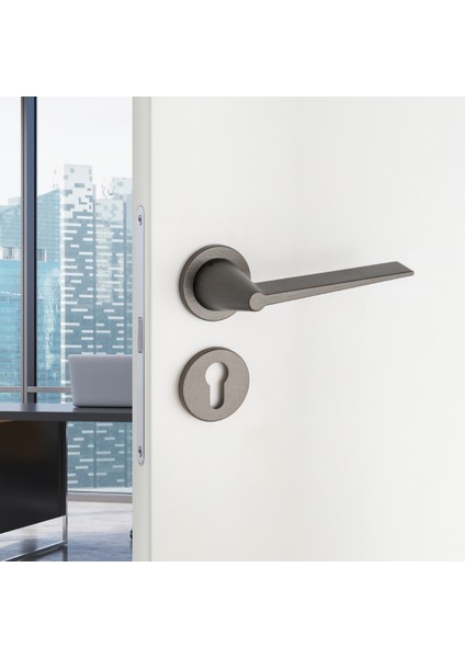 Robın Rozetli Kapı Kolu Kalaylı Siyah Saten Renk Yale ( Dış Kapı Rozetli)