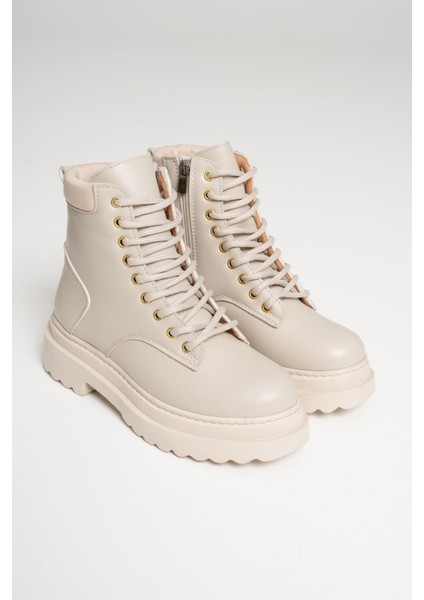 Fiora Premium Özel Tasarım Kadın Kışlık Kalın Tabanlı Bej Bot