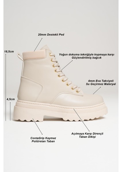 Fiora Premium Özel Tasarım Kadın Kışlık Kalın Tabanlı Bej Bot