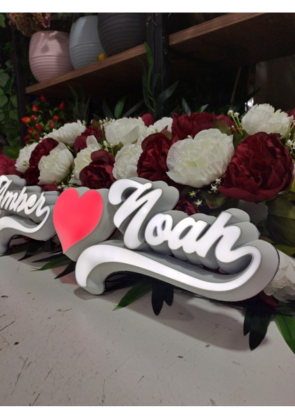 Corp Kişiye Özel Isimli Premium LED Lamba, Çift Renk Işıklı (Beyaz/kırmızı), Pleksi & Ahşap Dekoratif Masa Lambası