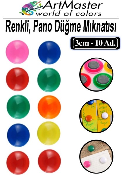 Pano Düğmesi Mıknatısı Renkli 10 Lu 1 Paket Buzdolabı Dekorasyon Manyetik Yuvarlak Mıknatıs Hobi Etkinlik Plastik Kaplı