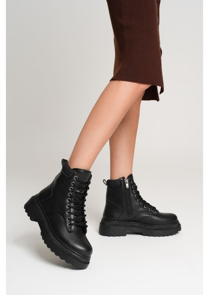 Fiora Premium Kadın Kışlık Kalın Tabanlı Siyah Bot