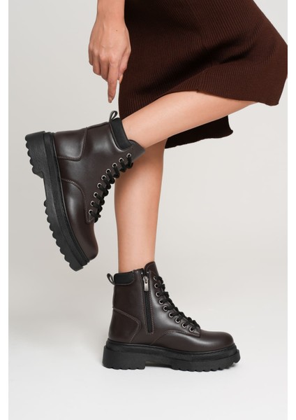 Fiora Premium Özel Tasarım Kadın Kışlık Kalın Tabanlı Acı Kahve Bot