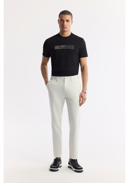 Erkek Kırık Beyaz Beli Lastikli Bi-Stretch Teknik Kumaş Slim Fit Pantolon A51Y3077