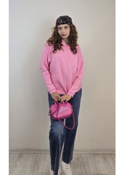 Kadın Kapüşonlu Kanguru Cepli Uzun Kol Oversize Sweatshirt modelleri