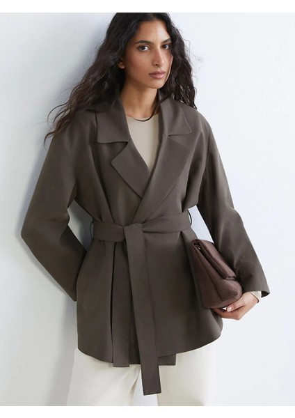 Lcw Modest Haki Kuşaklı Oversize Kadın Blazer Ceket