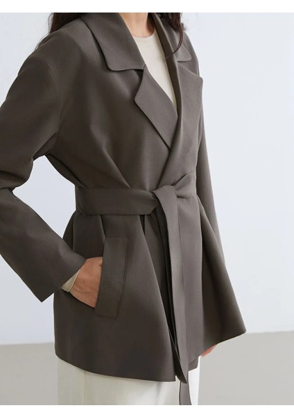 Lcw Modest Haki Kuşaklı Oversize Kadın Blazer Ceket modelleri