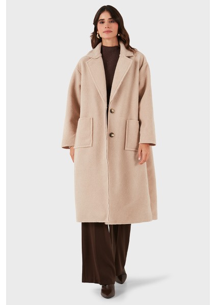 Via Dante Relaxed Fit Kruvaze Yaka Düğmeli Uzun Kaban Bayan Kaban 68821012