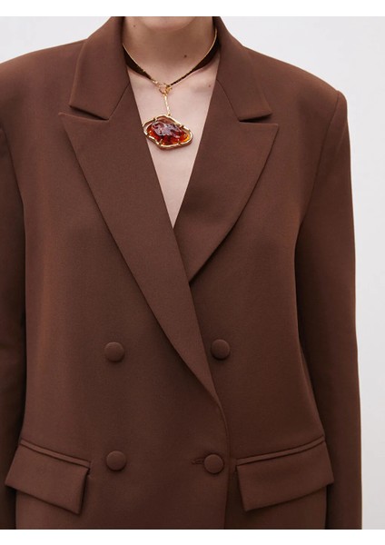 Soulife Kahverengi Krep Kadın Blazer Ceket modelleri
