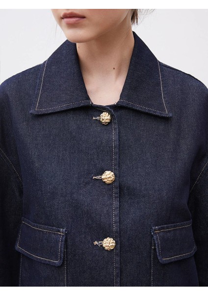 Soulife Lacivert Gömlek Yaka Kadın Jean Ceket modelleri