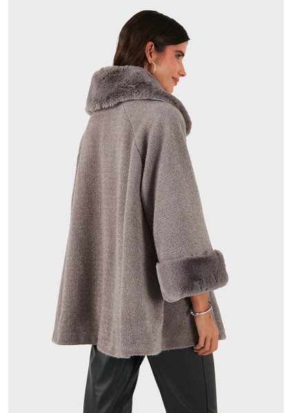 Via Dante Oversize Fit Ceket Yaka Düğmeli Kürk Mont Bayan Mont 6858060 modelleri