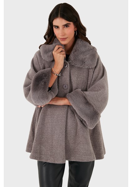 Via Dante Oversize Fit Ceket Yaka Düğmeli Kürk Mont Bayan Mont 6858060 fırsatları