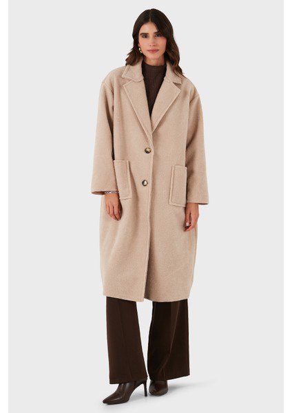 Via Dante Relaxed Fit Kruvaze Yaka Düğmeli Uzun Kaban Bayan Kaban 68821012