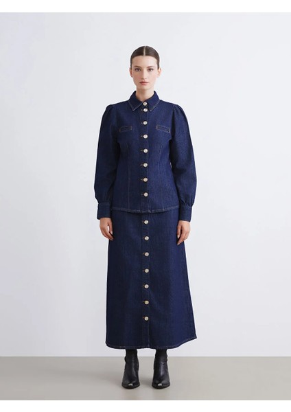 Raşit Bağzıbağlı x Lc Waıkıkı Indigo Gömlek Yaka Kadın Jean Ceket modelleri