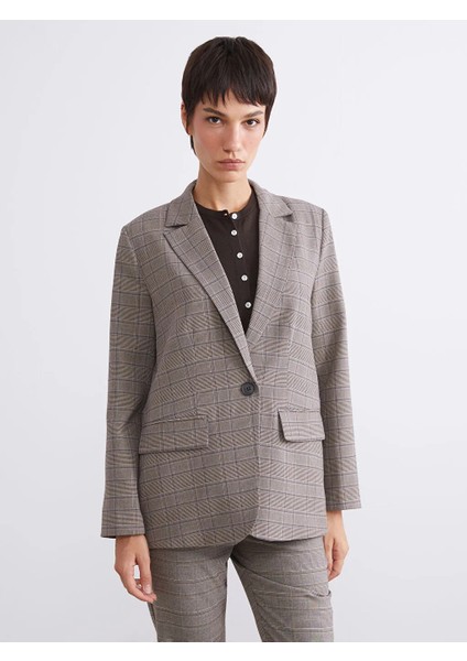 Lcw Vision Bej Ekose Kadın Blazer Ceket
