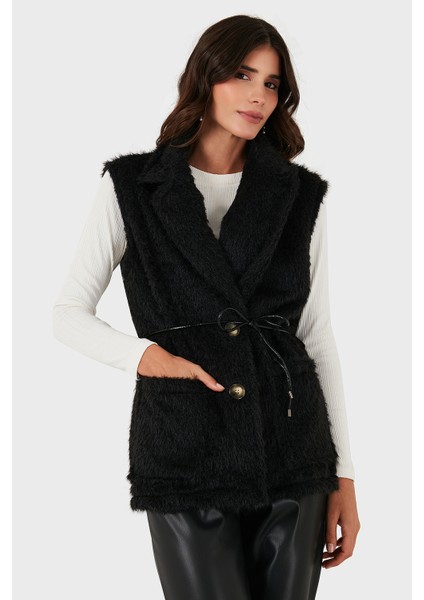 Via Dante Regular Fit Kruvaze Yaka Bağlama Detaylı Kürk Yelek Bayan Yelek 68821807