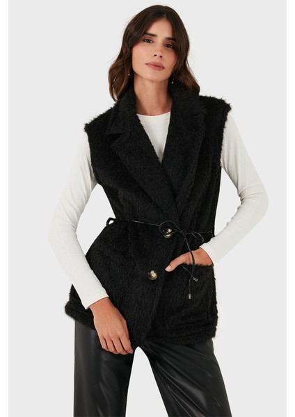 Via Dante Regular Fit Kruvaze Yaka Bağlama Detaylı Kürk Yelek Bayan Yelek 68821807 indirimleri