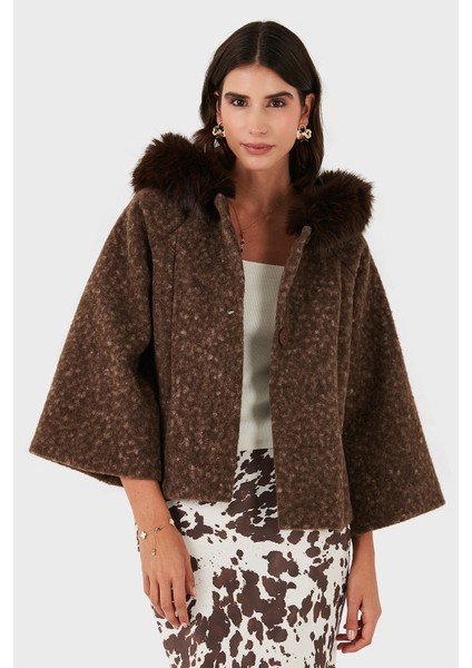 Via Dante Oversize Yumuşak Tüylü Kapüşonlu Truvakar Kol Astarlı Mont Bayan Mont 690919