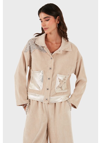 Via Dante Oversize Fit Gömlek Yaka Cep Detaylı Ceket Bayan Ceket 69143740