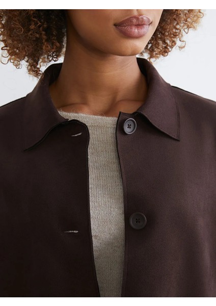 Xsıde Kahverengi Gömlek Yaka Oversize Süet Görünümlü Kadın Ceket modelleri