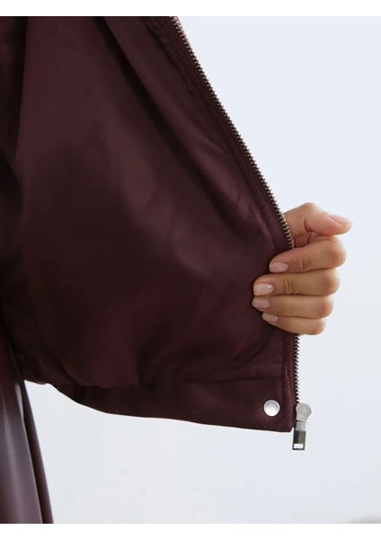 Lcw Modest Bordo Gömlek Yaka Kadın Süet Görünümlü Ceket modelleri