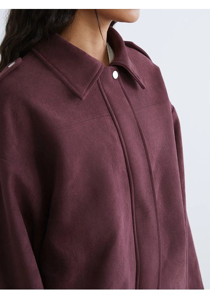 Lcw Modest Bordo Gömlek Yaka Kadın Süet Görünümlü Ceket fırsatları