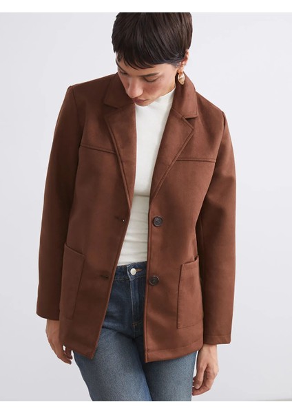 Lcw Vision Kahverengi Süet Görünümlü Kadın Blazer Ceket