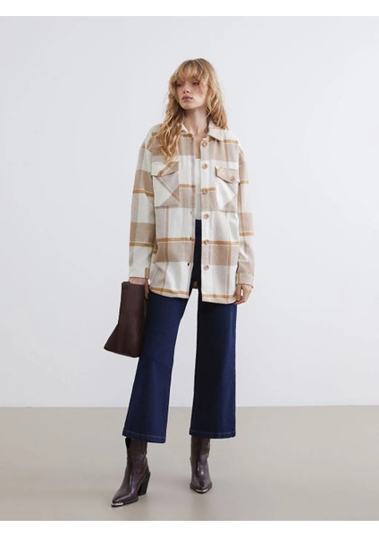 Lcw Vision Bej Ekose Oversize Kadın Oduncu Gömlek Ceket modelleri