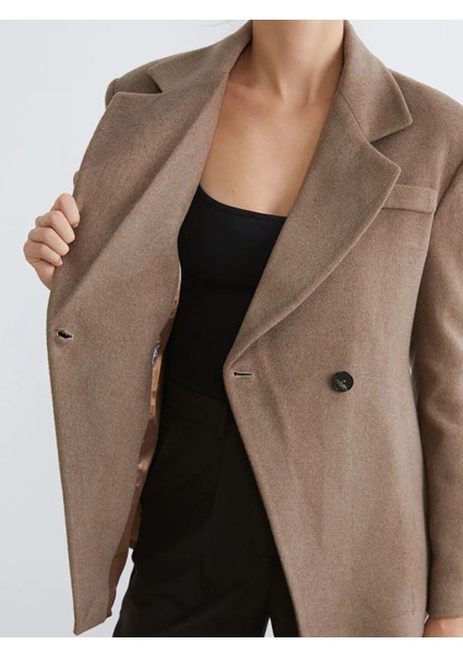 Soulife Bej Kruvaze Yaka Kadın Kaşe Blazer Ceket fırsatları