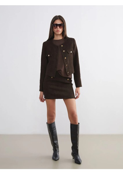 Lcw Vision Kahverengi Bisiklet Yaka Dokulu Kadın Tüvit Ceket fırsatları