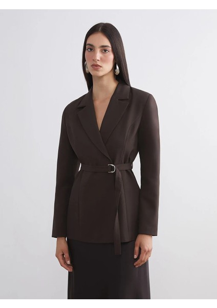 Lcw Vision Kahverengi Beli Kemerli Kadın Blazer Ceket