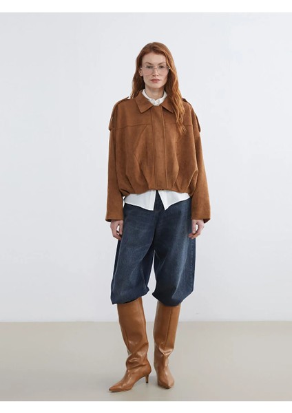 Lcw Vision Kahverengi Gömlek Yaka Oversize Kadın Süet Görünümlü Ceket fiyatları