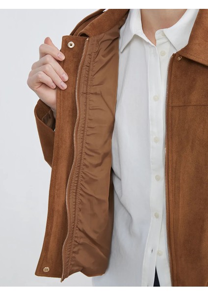 Lcw Vision Kahverengi Gömlek Yaka Oversize Kadın Süet Görünümlü Ceket fırsatları