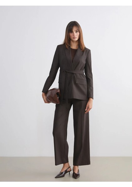Lcw Vision Kahverengi Çizgili Beli Kuşaklı Kadın Blazer Ceket fiyatları