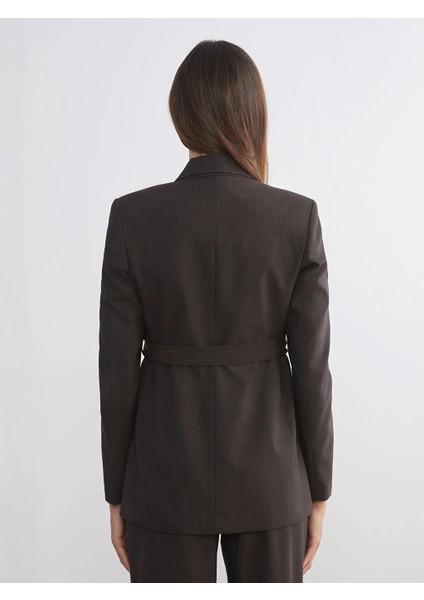 Lcw Vision Kahverengi Çizgili Beli Kuşaklı Kadın Blazer Ceket fırsatları