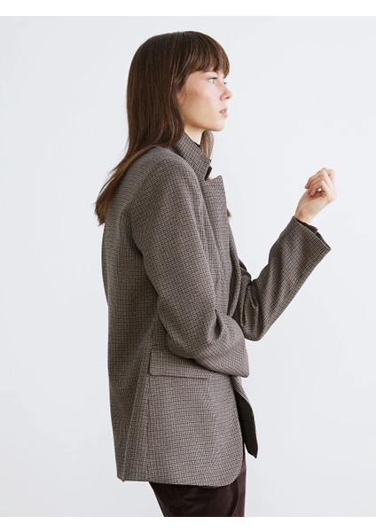 Lcw Vision Kahverengi Ekose Kadın Blazer Ceket