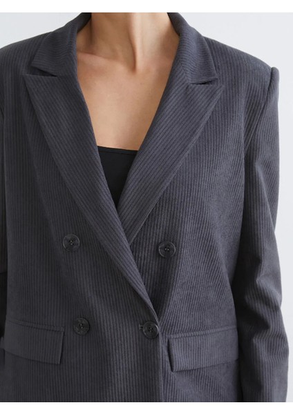 Soulife Antrasit Kruvaze Yaka Kadın Kadife Blazer Ceket modelleri