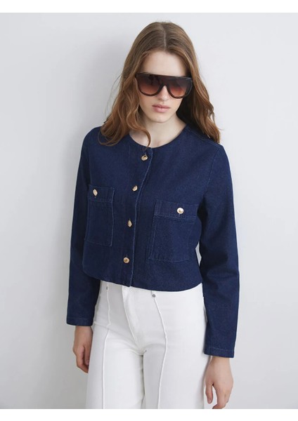 Lcw Eco Indigo Bisiklet Yaka Kadın Jean Ceket