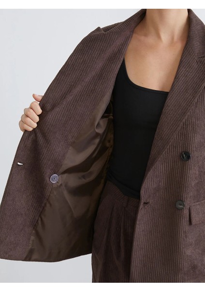 Soulife Kahverengi Kruvaze Yaka Kadın Kadife Blazer Ceket fırsatları