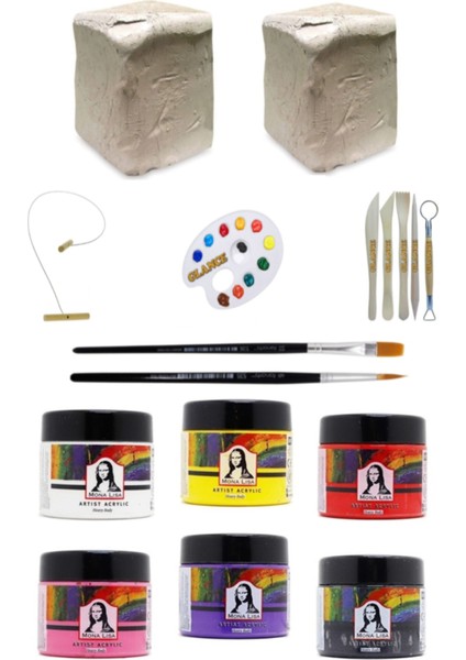 Seramik Hamuru 3x2 kg Südor Mona Lisa Artist 125 ml Akrilik Boya 6'lı Set