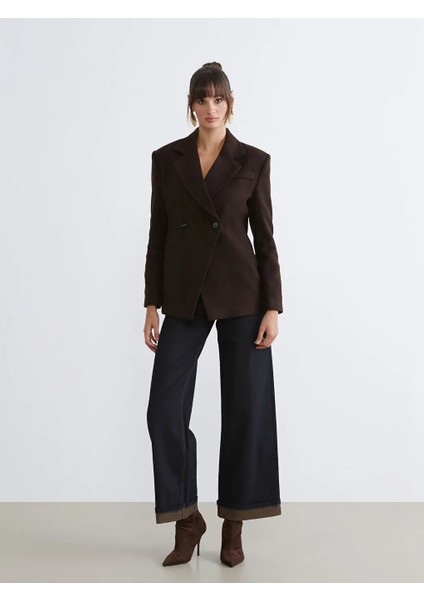 Soulife Kahverengi Kruvaze Yaka Kadın Kaşe Blazer Ceket fiyatları