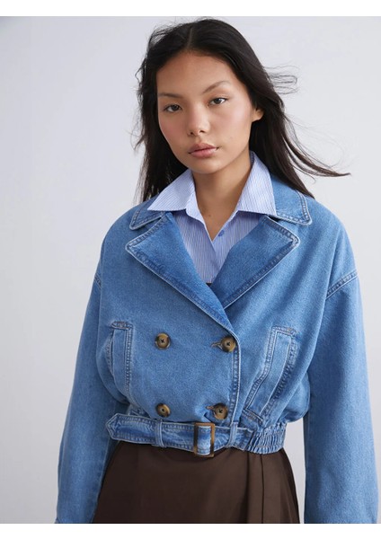 Lcw Modest Indigo Oversize Kadın Jean Ceket