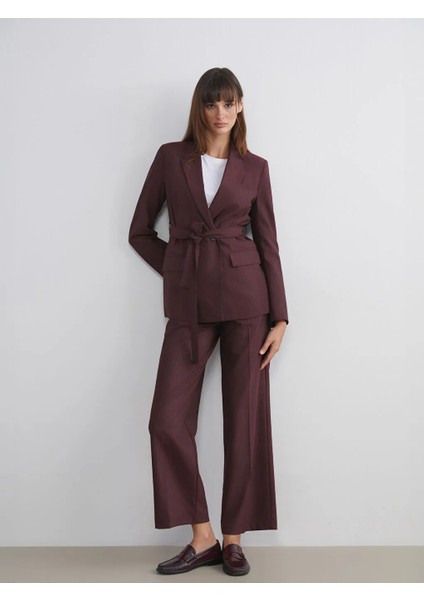 Lcw Vision Bordo Çizgili Beli Kuşaklı Kadın Blazer Ceket fiyatları