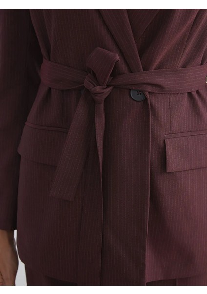 Lcw Vision Bordo Çizgili Beli Kuşaklı Kadın Blazer Ceket modelleri
