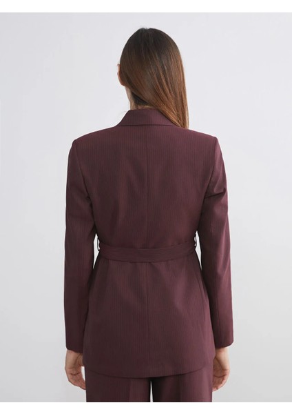 Lcw Vision Bordo Çizgili Beli Kuşaklı Kadın Blazer Ceket fırsatları